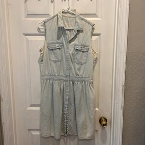 Gap 1969 Womens Light Wash Denim Sleeveless Button Front Shirtdress Large Beach
